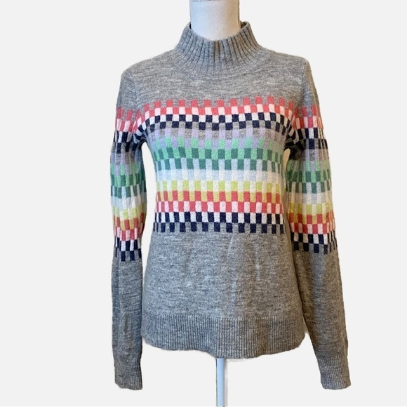 Loft Checkered Multicolored Geo Mock Neck Soft Knit Sweater Size XS - Picture 3 of 12